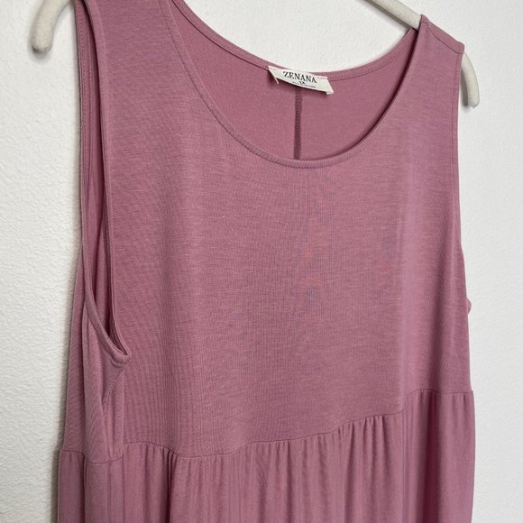 Zenana Sleeveless Light Rose Tiered Maxi Dress Round Neckline Stretch - Picture 4 of 10